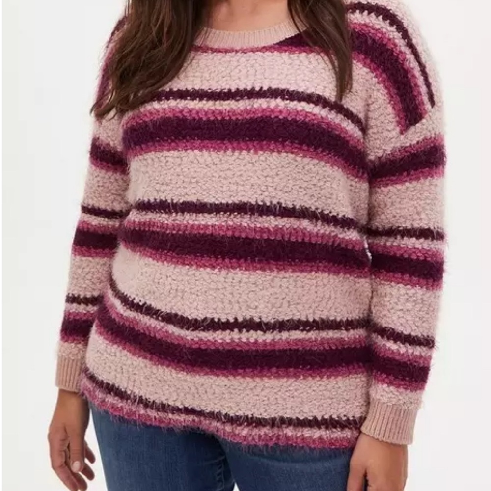 Torrid Popcorn Pullover Long Sleeve Sweater Size 1X Pink Purple Stripes